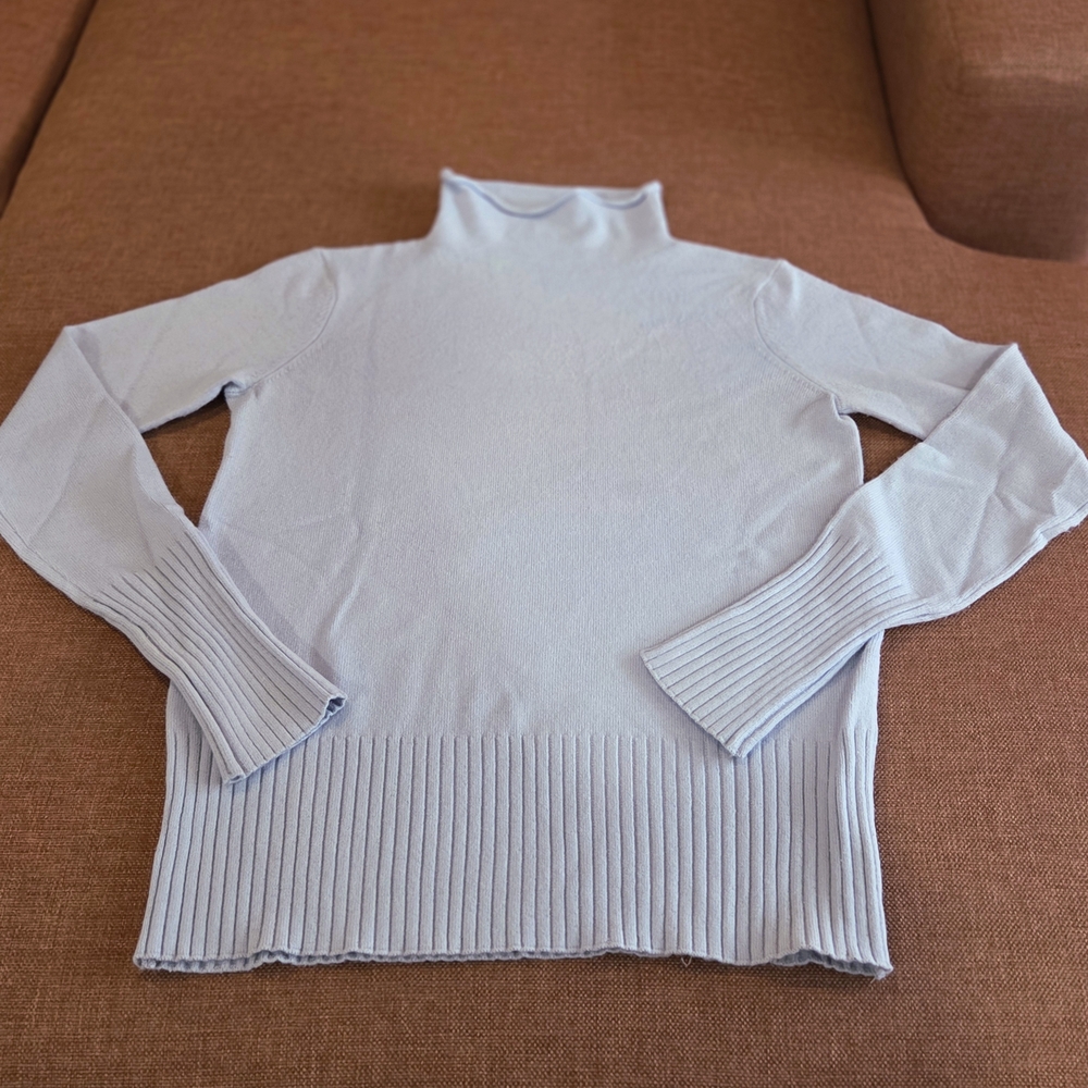 Womens Mock Turtleneck Sweater Ribbed Knit Slim Fit Pullover Tops Light Blue Sm